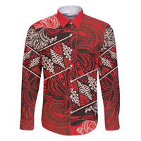 Vintage Ngatu Tribal Tonga Pattern Family Matching Puletasi and Hawaiian Shirt LT9 Dad's Shirt - Long Sleeve Red - Polynesian Pride