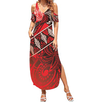 Vintage Ngatu Tribal Tonga Pattern Family Matching Summer Maxi Dress and Hawaiian Shirt LT9 Mom's Dress Red - Polynesian Pride