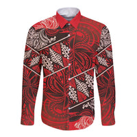 Vintage Ngatu Tribal Tonga Pattern Long Sleeve Button Shirt LT9 Unisex Red - Polynesian Pride
