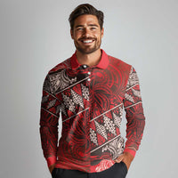 Vintage Ngatu Tribal Tonga Pattern Long Sleeve Polo Shirt LT9 - Polynesian Pride