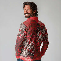 Vintage Ngatu Tribal Tonga Pattern Long Sleeve Polo Shirt LT9 - Polynesian Pride