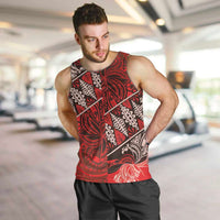 Vintage Ngatu Tribal Tonga Pattern Men Tank Top LT9 Red - Polynesian Pride