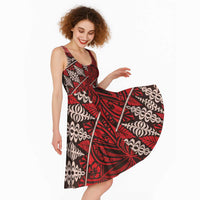 Vintage Ngatu Tribal Tonga Pattern Midi Dress LT9 - Polynesian Pride