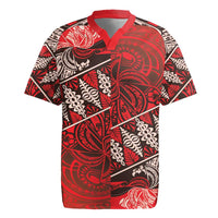 Vintage Ngatu Tribal Tonga Pattern Rugby Jersey LT9 Red - Polynesian Pride