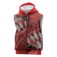 Vintage Ngatu Tribal Tonga Pattern Sleeveless Zip Hoodie LT9 Red - Polynesian Pride
