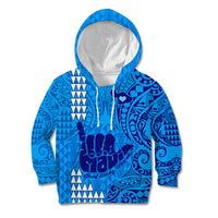 Strong Maui Kid Hoodie Good Living Hawaii with Shaka Sign Kakau Tribal Blue LT9 Hoodie Blue - Polynesian Pride