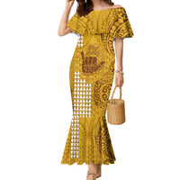 Strong Maui Mermaid Dress Good Living Hawaii with Shaka Sign Kakau Tribal Gold LT9 Women Gold - Polynesian Pride