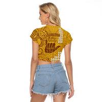 Strong Maui Raglan Cropped T Shirt Good Living Hawaii with Shaka Sign Kakau Tribal Gold LT9 - Polynesian Pride