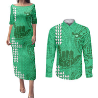 Strong Maui Couples Matching Puletasi Dress and Long Sleeve Button Shirts Good Living Hawaii with Shaka Sign Kakau Tribal Green LT9 Green - Polynesian Pride