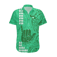 Strong Maui Hawaiian Shirt Good Living Hawaii with Shaka Sign Kakau Tribal Green LT9 Green - Polynesian Pride