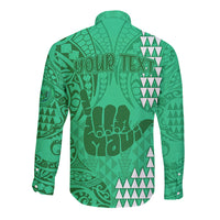 Personalised Strong Maui Long Sleeve Button Shirt Good Living Hawaii with Shaka Sign Kakau Tribal Green LT9 - Polynesian Pride
