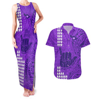 Strong Maui Couples Matching Tank Maxi Dress and Hawaiian Shirt Good Living Hawaii with Shaka Sign Kakau Tribal Purple LT9 Purple - Polynesian Pride