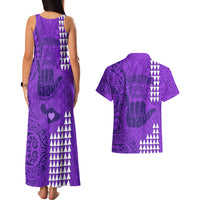 Strong Maui Couples Matching Tank Maxi Dress and Hawaiian Shirt Good Living Hawaii with Shaka Sign Kakau Tribal Purple LT9 - Polynesian Pride