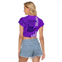 Strong Maui Raglan Cropped T Shirt Good Living Hawaii with Shaka Sign Kakau Tribal Purple LT9 - Polynesian Pride