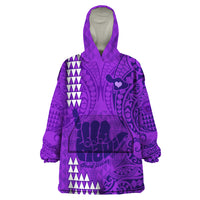 Personalised Strong Maui Wearable Blanket Hoodie Good Living Hawaii with Shaka Sign Kakau Tribal Purple LT9 One Size Purple - Polynesian Pride