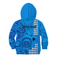 Personalised Maui Island Kid Hoodie Kakau Tribal Mixed Polynesian Pattern Blue LT9 - Polynesian Pride