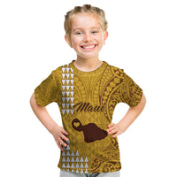Maui Island Kid T Shirt Kakau Tribal Mixed Polynesian Pattern Gold LT9 Gold - Polynesian Pride