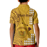 Personalised Maui Island Kid Polo Shirt Kakau Tribal Mixed Polynesian Pattern Gold LT9 - Polynesian Pride