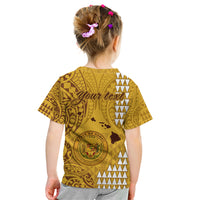 Personalised Maui Island Kid T Shirt Kakau Tribal Mixed Polynesian Pattern Gold LT9 - Polynesian Pride