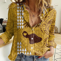 Personalised Maui Island Women Casual Shirt Kakau Tribal Mixed Polynesian Pattern Gold LT9 Female Gold - Polynesian Pride