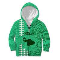 Maui Island Kid Hoodie Kakau Tribal Mixed Polynesian Pattern Green LT9 Zip Hoodie Green - Polynesian Pride