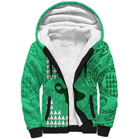 Personalised Maui Island Sherpa Hoodie Kakau Tribal Mixed Polynesian Pattern Green LT9 Unisex Green - Polynesian Pride