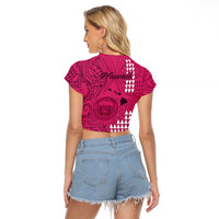 Maui Island Raglan Cropped T Shirt Kakau Tribal Mixed Polynesian Pattern Pink LT9 - Polynesian Pride