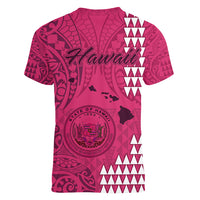 Maui Island Women V Neck T Shirt Kakau Tribal Mixed Polynesian Pattern Pink LT9 - Polynesian Pride