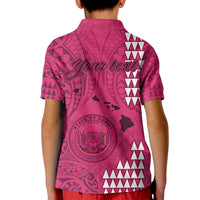 Personalised Maui Island Kid Polo Shirt Kakau Tribal Mixed Polynesian Pattern Pink LT9 - Polynesian Pride