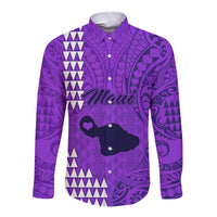 Maui Island Long Sleeve Button Shirt Kakau Tribal Mixed Polynesian Pattern Purple LT9 Unisex Purple - Polynesian Pride