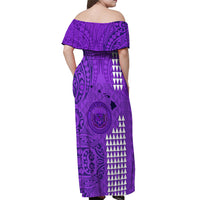 Personalised Maui Island Off Shoulder Maxi Dress Kakau Tribal Mixed Polynesian Pattern Purple LT9 - Polynesian Pride