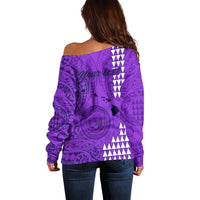 Personalised Maui Island Off Shoulder Sweater Kakau Tribal Mixed Polynesian Pattern Purple LT9 - Polynesian Pride