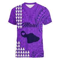 Personalised Maui Island Women V Neck T Shirt Kakau Tribal Mixed Polynesian Pattern Purple LT9 Female Purple - Polynesian Pride