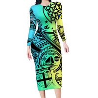 malampa-fiji-day-family-matching-long-sleeve-bodycon-dress-and-hawaiian-shirt-vanuatu-sand-drawing-with-polynesian-pattern