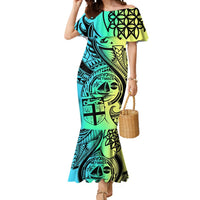 Malampa Fiji Day Mermaid Dress Vanuatu Sand Drawing With Polynesian Pattern LT9 Women Black - Polynesian Pride