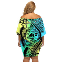 Personalised Malampa Fiji Day Off Shoulder Short Dress Vanuatu Sand Drawing With Polynesian Pattern LT9 - Polynesian Pride