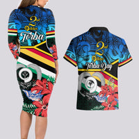 Torba Vanuatu Couples Matching Long Sleeve Bodycon Dress and Hawaiian Shirt Sand Drawing With Polynesian Pattern LT9 - Polynesian Pride