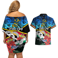 Torba Vanuatu Couples Matching Off Shoulder Short Dress and Hawaiian Shirt Sand Drawing With Polynesian Pattern LT9 - Polynesian Pride