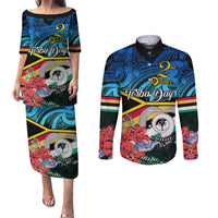Torba Vanuatu Couples Matching Puletasi Dress and Long Sleeve Button Shirts Sand Drawing With Polynesian Pattern LT9 Black - Polynesian Pride