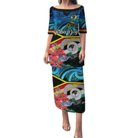 Torba Vanuatu Puletasi Sand Drawing With Polynesian Pattern LT9 Long Dress Black - Polynesian Pride