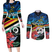 Personalised Torba Vanuatu Couples Matching Long Sleeve Bodycon Dress and Long Sleeve Button Shirts Sand Drawing With Polynesian Pattern LT9 Black - Polynesian Pride