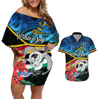 Personalised Torba Vanuatu Couples Matching Off Shoulder Short Dress and Hawaiian Shirt Sand Drawing With Polynesian Pattern LT9 Black - Polynesian Pride