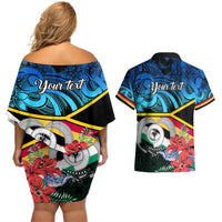 Personalised Torba Vanuatu Couples Matching Off Shoulder Short Dress and Hawaiian Shirt Sand Drawing With Polynesian Pattern LT9 - Polynesian Pride