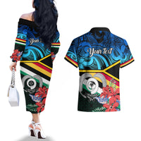 Personalised Torba Vanuatu Couples Matching Off The Shoulder Long Sleeve Dress and Hawaiian Shirt Sand Drawing With Polynesian Pattern LT9 - Polynesian Pride
