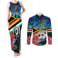Personalised Torba Vanuatu Couples Matching Tank Maxi Dress and Long Sleeve Button Shirts Sand Drawing With Polynesian Pattern LT9 Black - Polynesian Pride