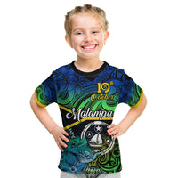 Malampa Day Kid T Shirt Vanuatu Flowers with Malampa Emblem Tribal Pattern LT9 Black - Polynesian Pride