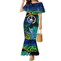 Malampa Day Mermaid Dress Vanuatu Flowers with Malampa Emblem Tribal Pattern LT9 Women Black - Polynesian Pride