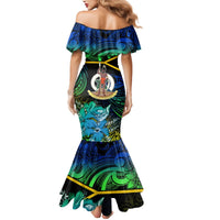 Malampa Day Mermaid Dress Vanuatu Flowers with Malampa Emblem Tribal Pattern LT9 - Polynesian Pride