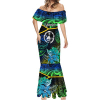 Malampa Day Mermaid Dress Vanuatu Flowers with Malampa Emblem Tribal Pattern LT9 - Polynesian Pride