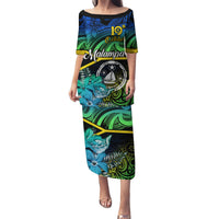Personalised Malampa Day Puletasi Vanuatu Flowers with Malampa Emblem Tribal Pattern LT9 Long Dress Black - Polynesian Pride
